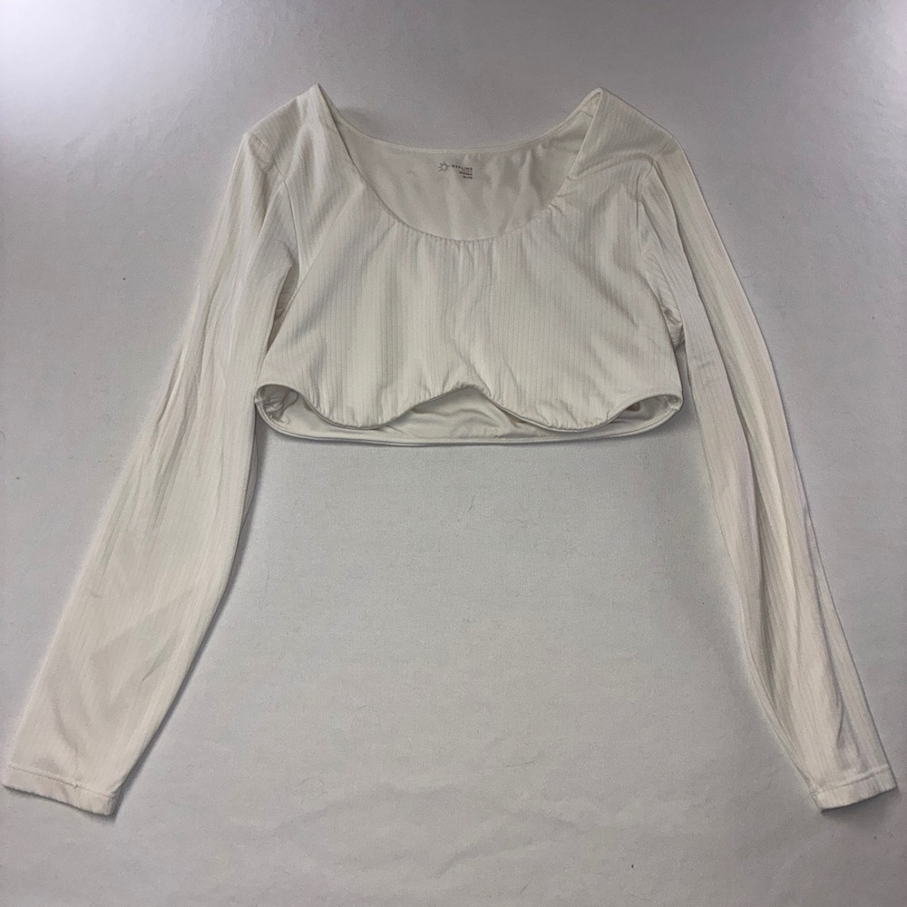 611 Athleisure OFFLINE by Aerie Crop Top XL White Ribbed Long Sleeve